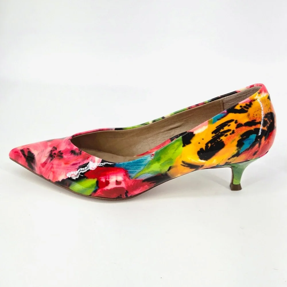 Vionic Josie Floral Patent Leather Pointed Toe Kitten Heels Pumps Women's Size 8
